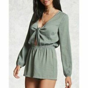 sage green Forever 21 tie front romper
